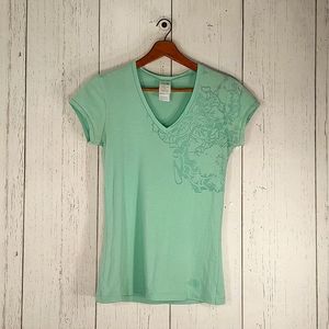 North Face Green Voided Graphic V-Neck T-Shirt